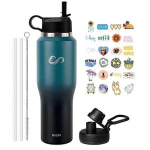 Large Stainless Steel Water Bottle - Leak Proof w/ 2 Lids